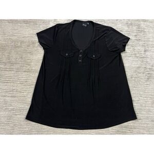 Elie McCarthy Top Womens 1X Black Short Sleeve V-Neck Polyester Blend Casual